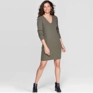 A New Day Olive Green V-Neck Sweater Dress